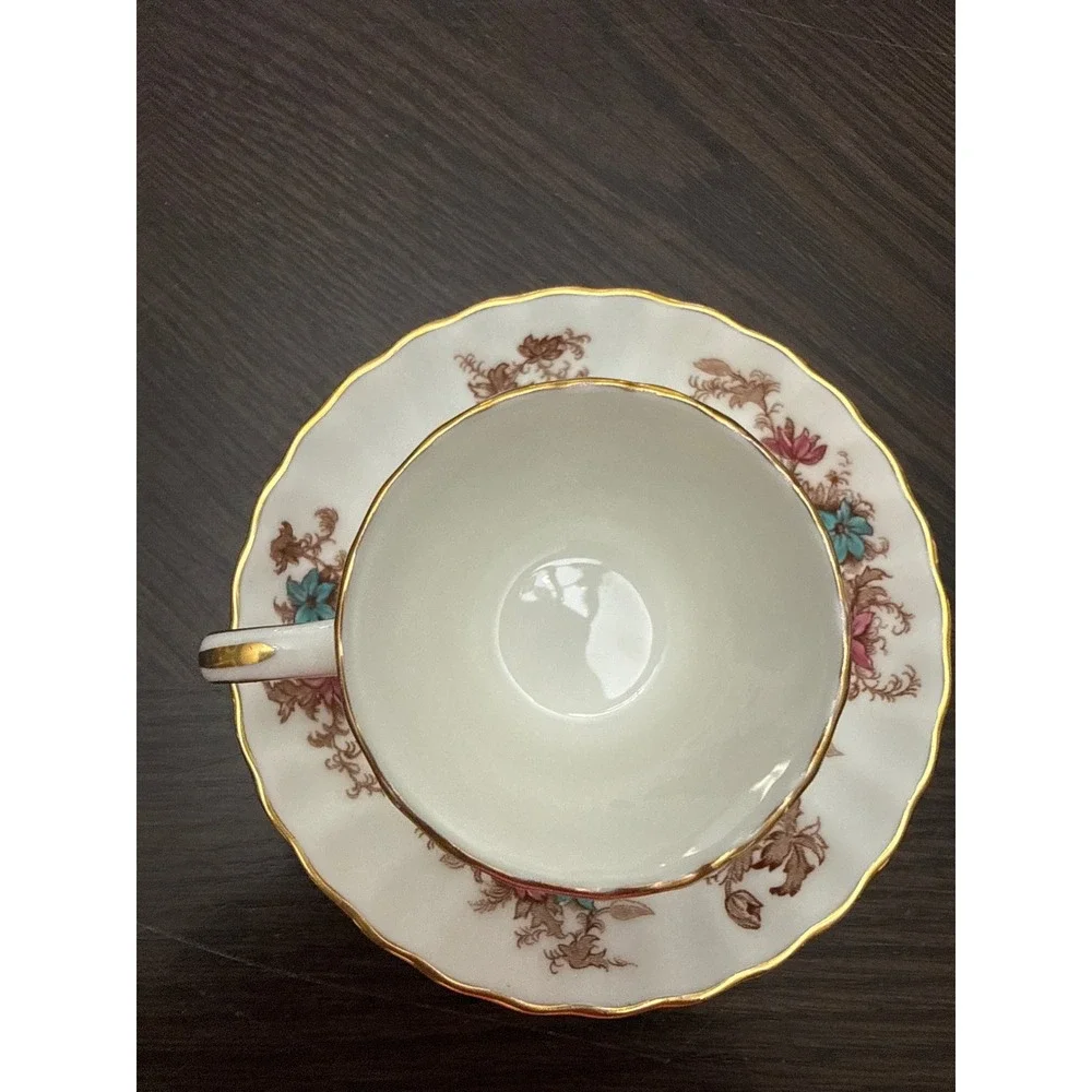 Minton Ancestral S-376 Bone China Teacup‎ and Saucer Set Gold Trim Made England
